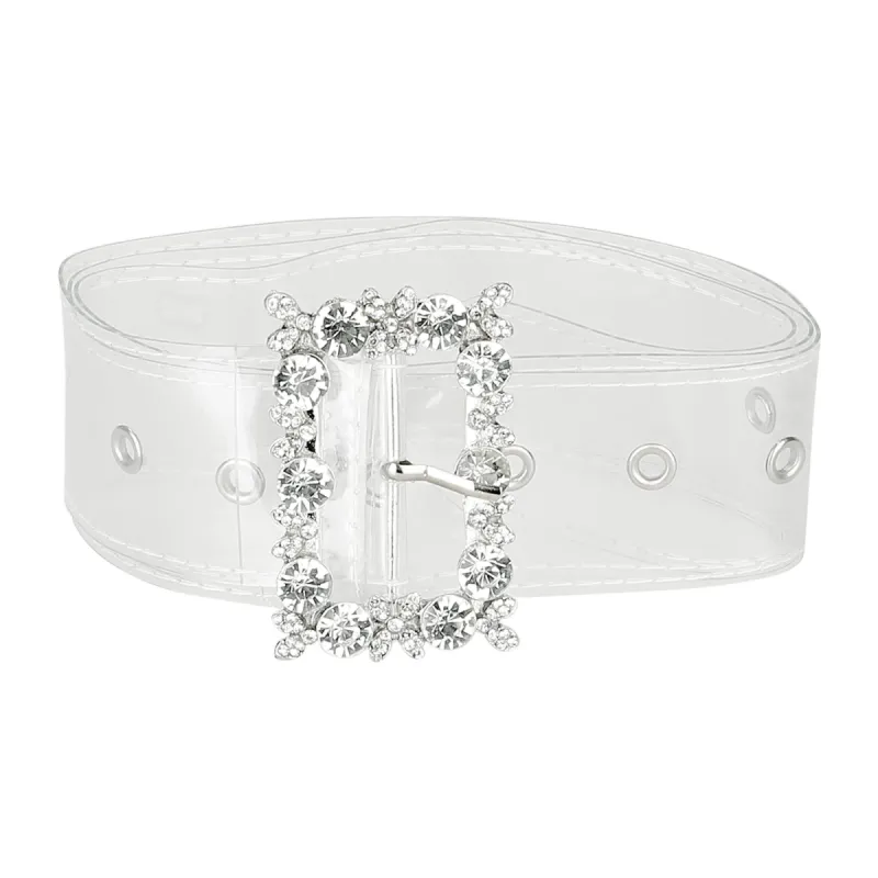 Ladies Grommet Clear Waist Belts for Jeans Transparent Belts Pin Buckle sold by Allegra K