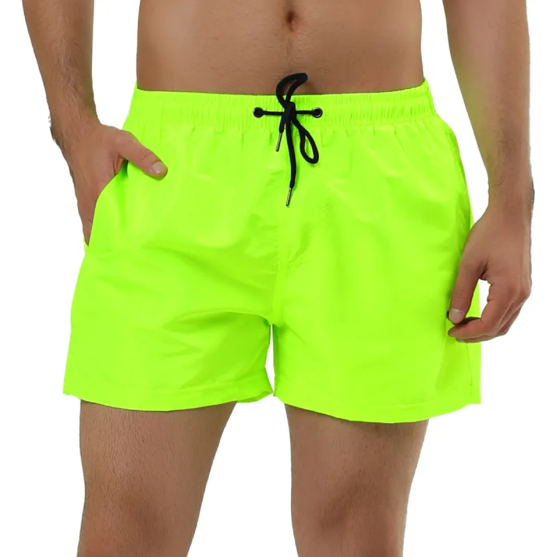 Men's Summer Drawstring Waist Solid Color Mesh Lining Swimming Board Shorts sold by Allegra K