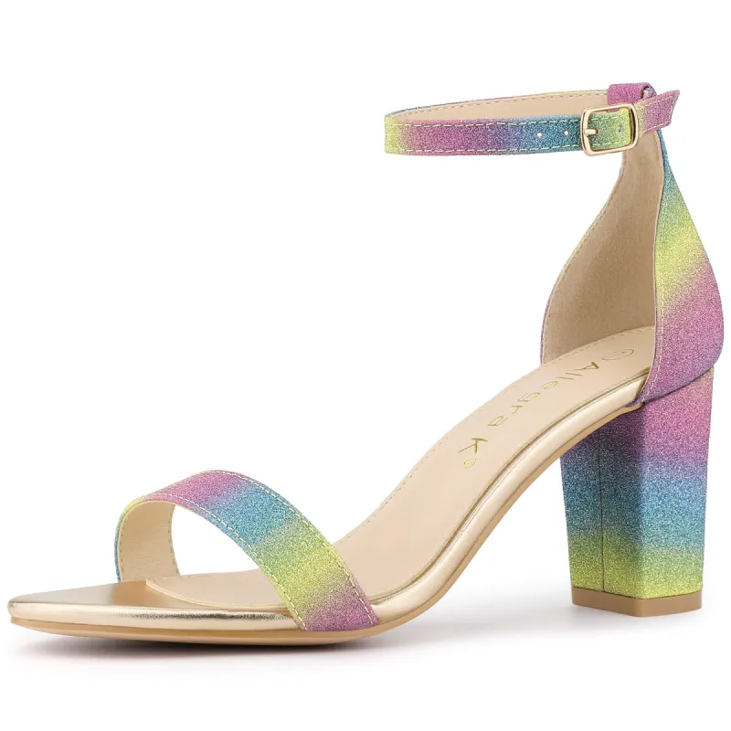 Women's Gradient Glitter Heels Chunky Heels Sandals sold by Allegra K