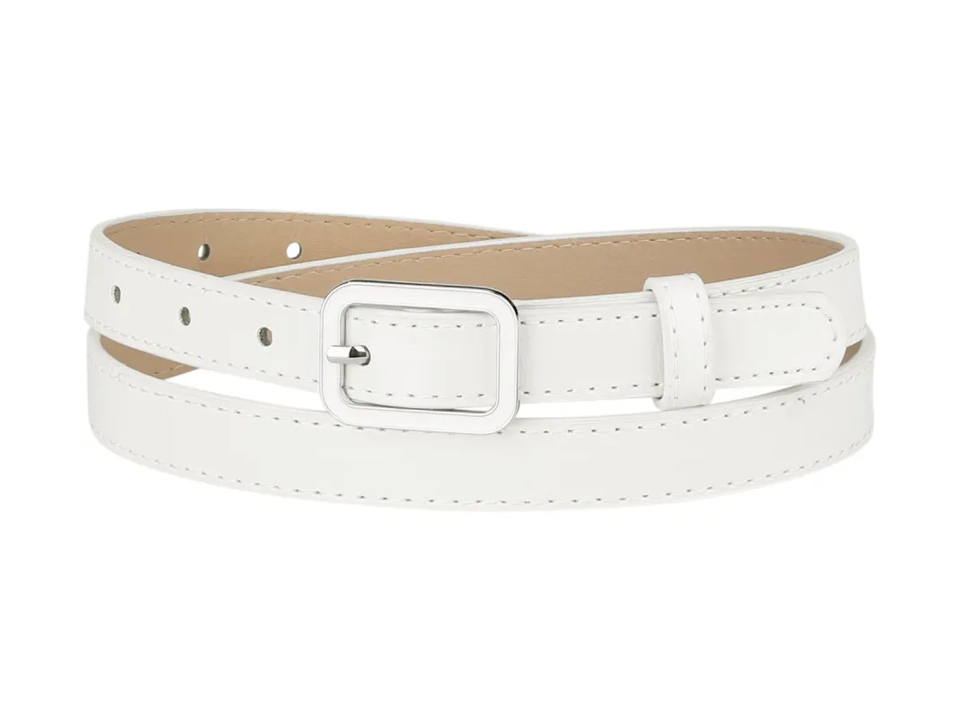 Thin Waist Belts for Women Rectangle Pin Buckle Skinny Leather Belt for Pants Dress sold by Allegra K