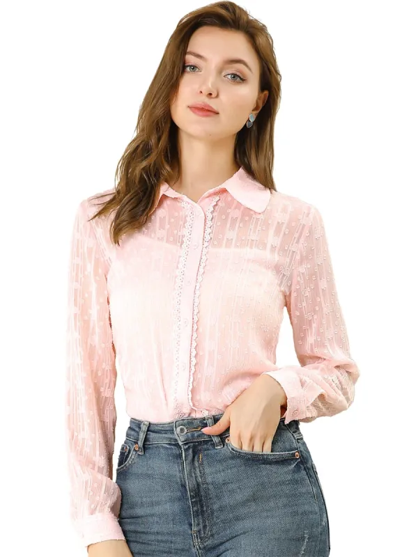 Women's Textured Peter Pan Collar Button Up Elegant Shirt Blouse sold by Allegra K