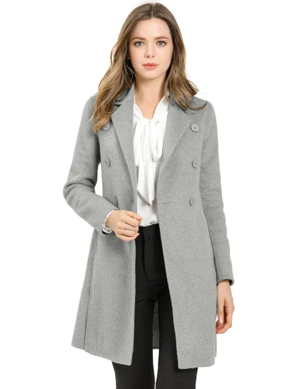 Women's Notch Lapel Double Breasted Slit Hem Long Coat sold by Allegra K