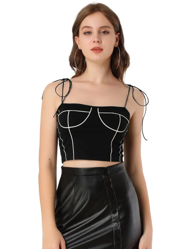 Women's Contrast Color Cami Spaghetti Crop Tank Top sold by Allegra K