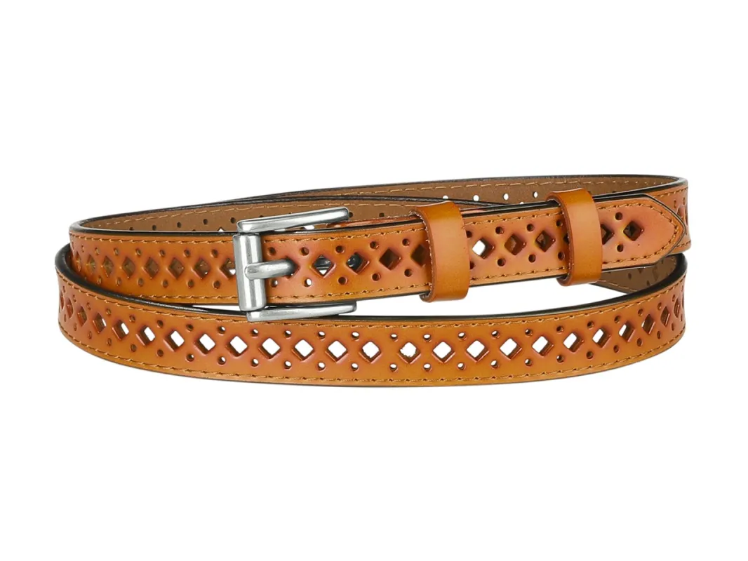 Skinny Leather Belt for Women Hollow-out Thin Waist Belts for Jeans Dress 0.7 inches Width sold by Allegra K
