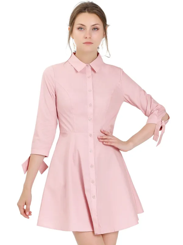 Women's Turn Down Collar Button Down Cotton Skater Shirt Dress sold by Allegra K