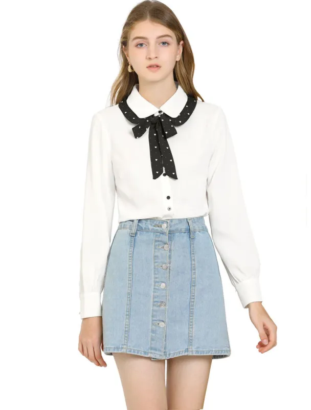 Women's Contrast Color Work Office Bow Tie Peter Pan Collar Shirt sold by Allegra K