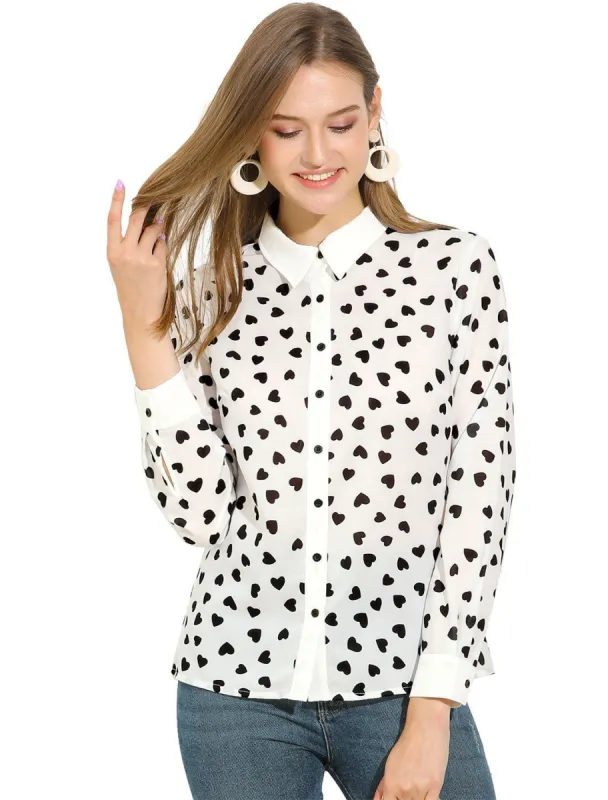 Women's Casual Heart Print Button Up Long Sleeves Shirt Tops sold by Allegra K