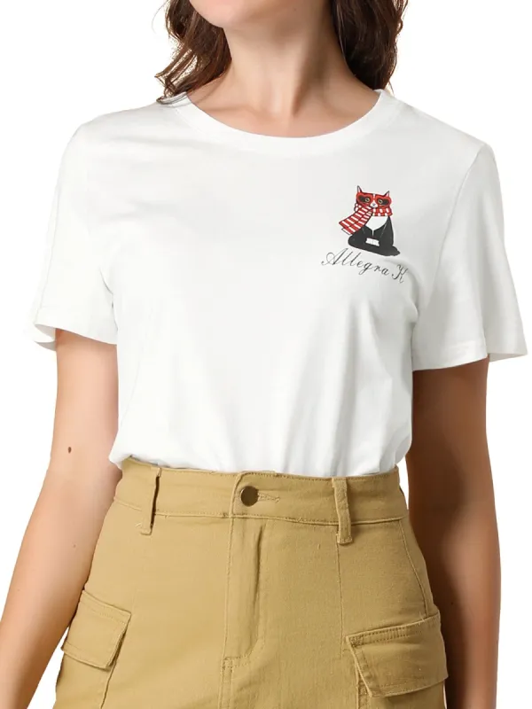 Women's Summer Casual Short Sleeve Crew Neck Cartoon Cat Pet Print T-shirt sold by Allegra K