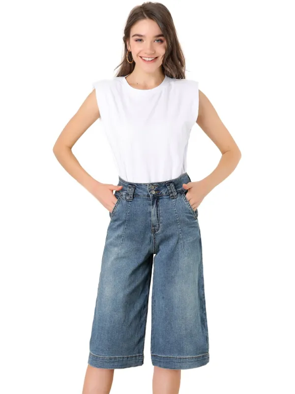 Women's Casual Loose Denim Pants Knee Length Stretch High Waisted Wide Leg Jeans sold by Allegra K
