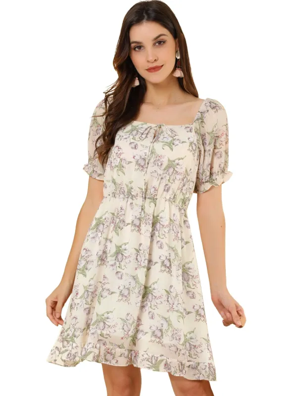 Women's Floral Bubble Sleeve Square Neck Dress sold by Allegra K