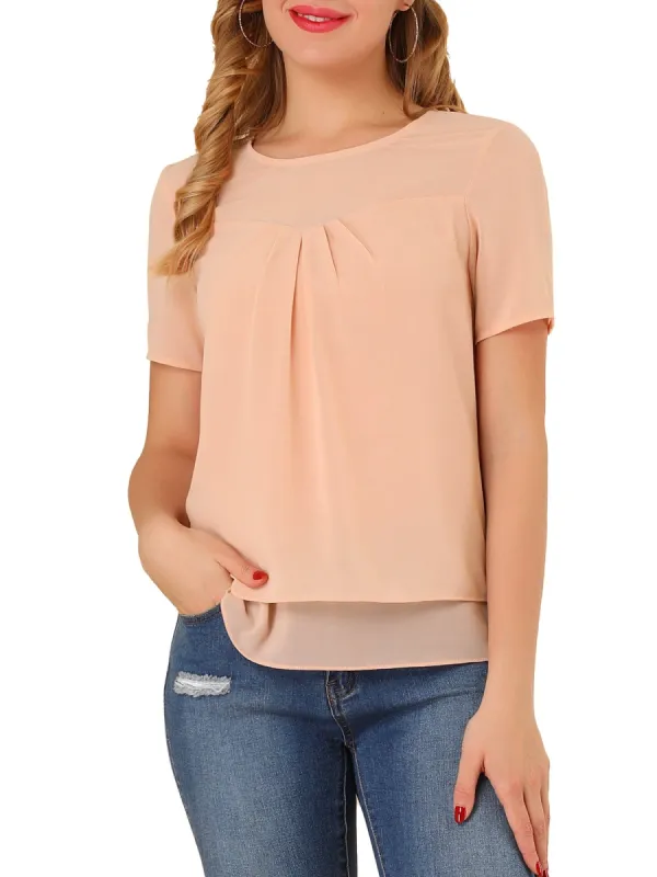Women's Layered Top Short Sleeve Casual Chiffon Blouse sold by Allegra K