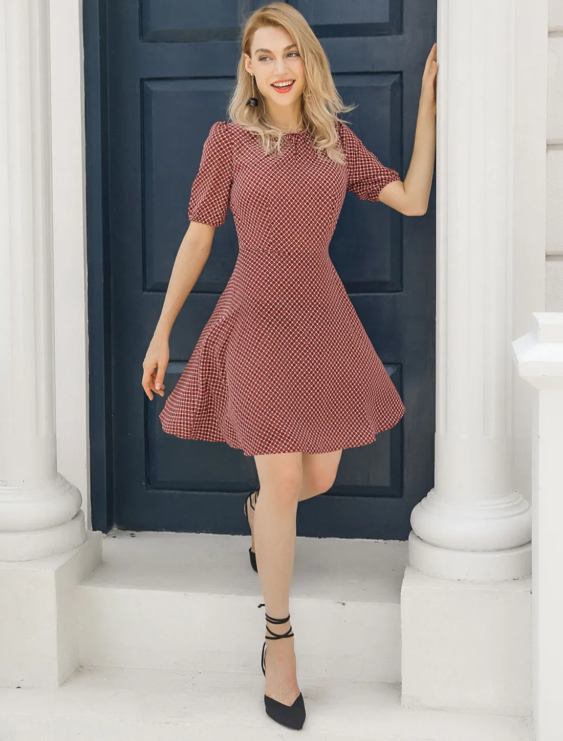 Flowy Casual Short Sleeve Fit and Flare Plaid Dress sold by Allegra K