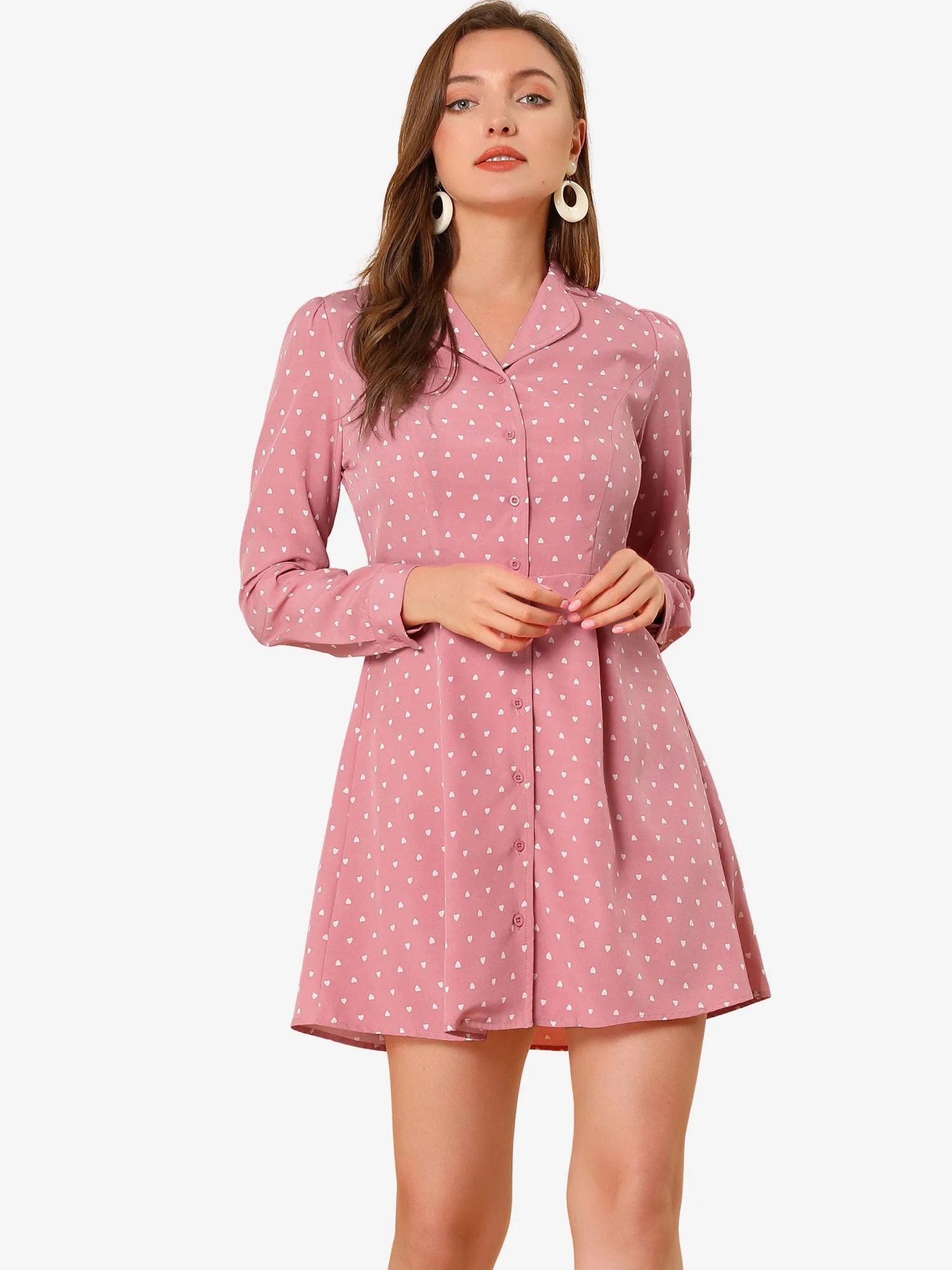 Shirt Polka Dots Lapel Collar Button Down Collared Dress sold by Allegra K