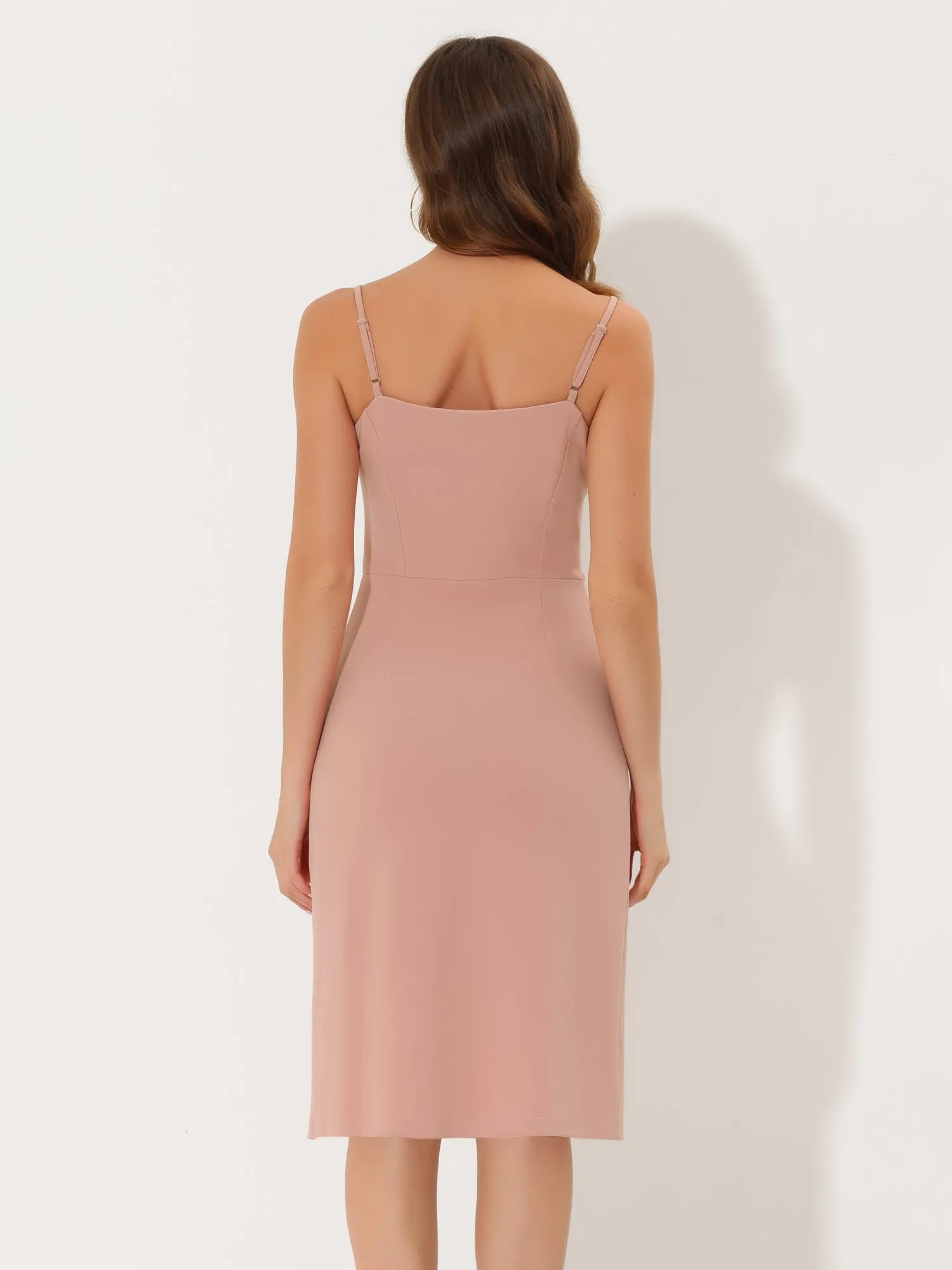 Sleeveless Button Decor Split Spaghetti Strap Dress sold by Allegra K product image thumbnail 2