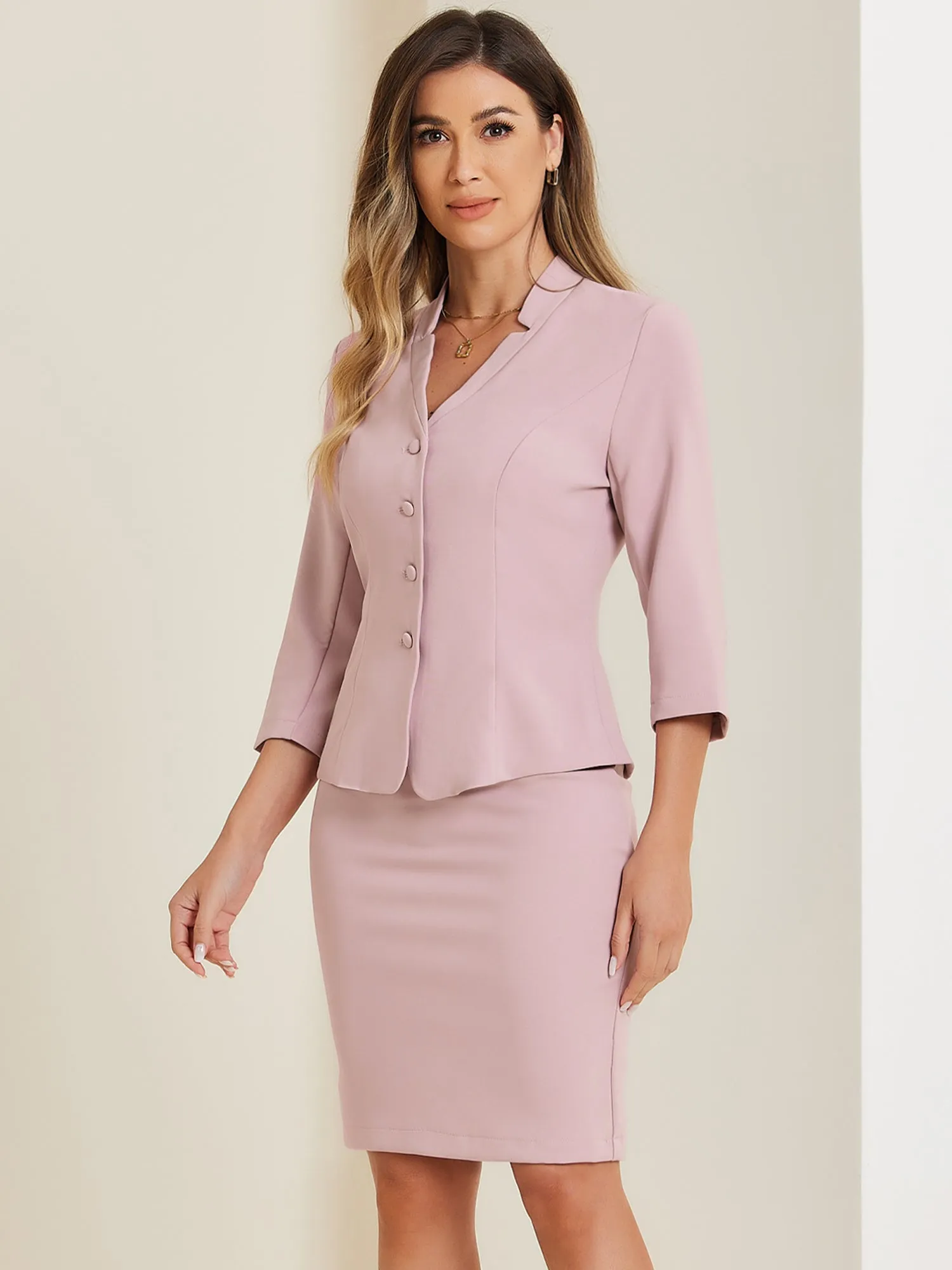 2 Piece Notched Collar Blazer and Pencil Skirt Business Suit Set sold by Allegra K product image thumbnail 5