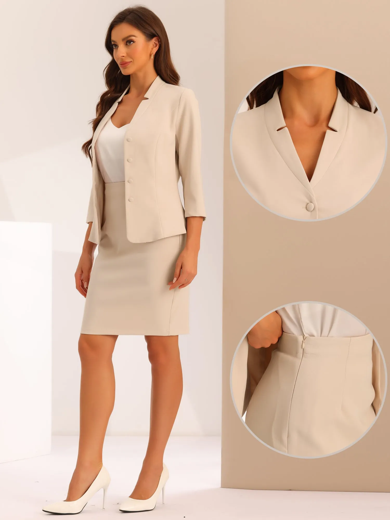 2 Piece Notched Collar Blazer and Pencil Skirt Business Suit Set sold by Allegra K product image thumbnail 2