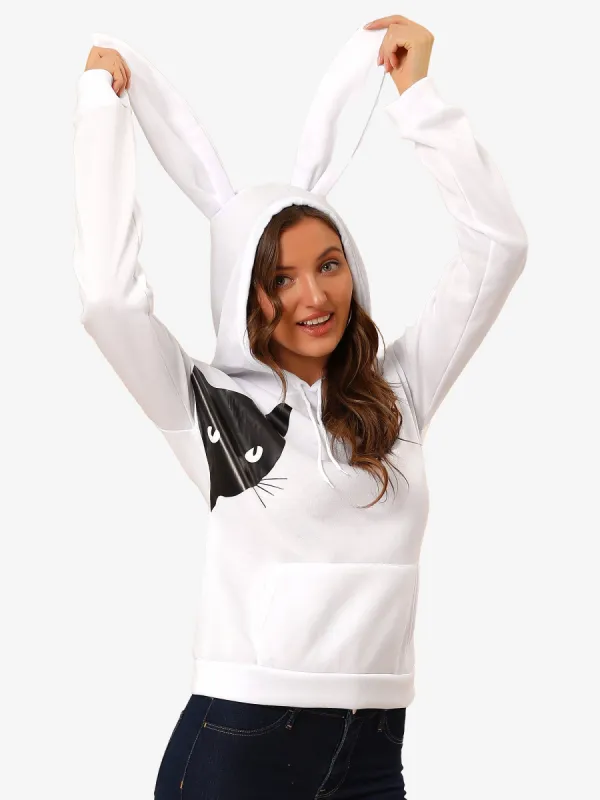 Hoodie Rabbit Ear Cat Print Halloween Cosplay Sweatshirt Tops Blouse sold by Allegra K
