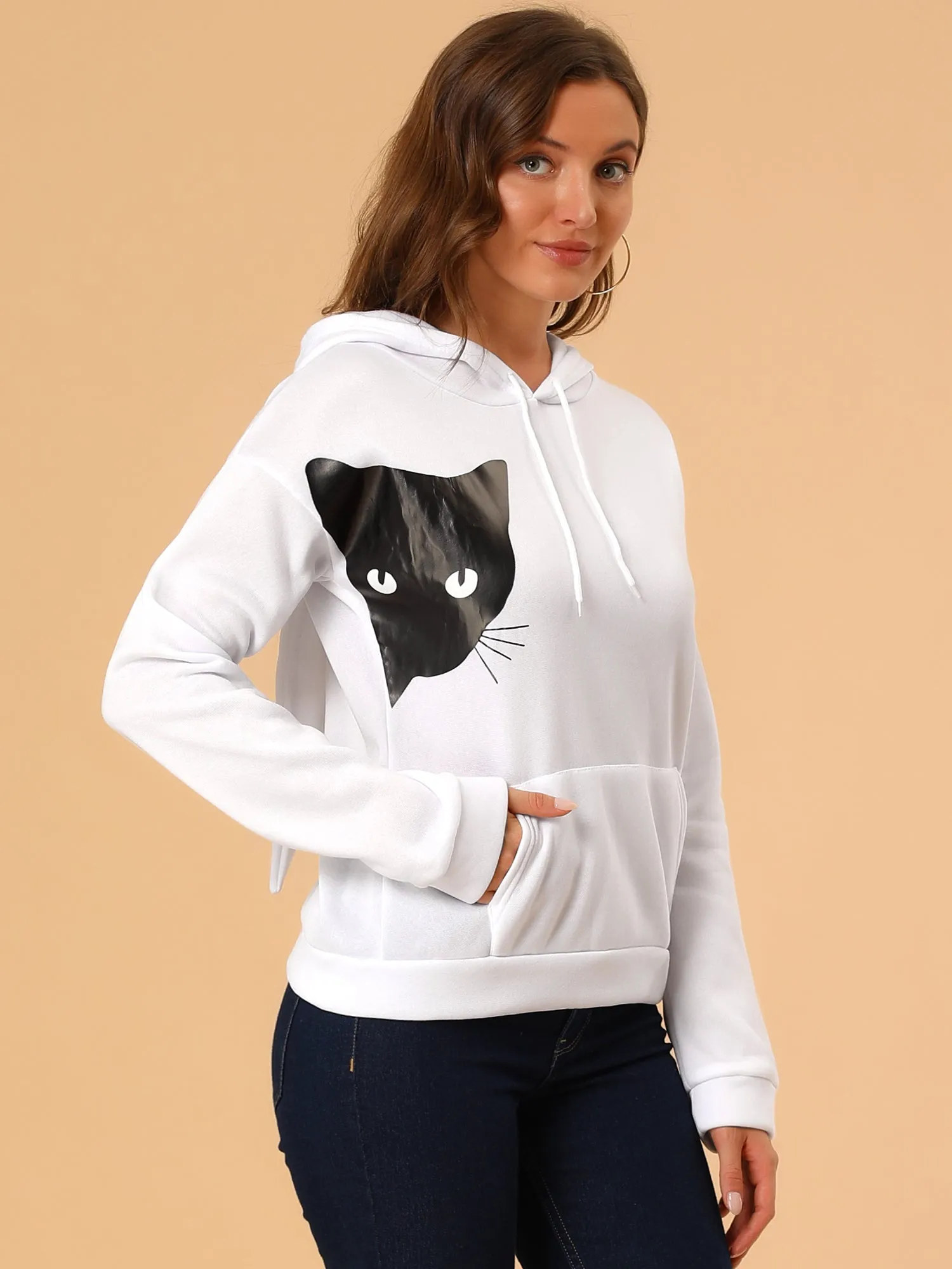 Hoodie Rabbit Ear Cat Print Halloween Cosplay Sweatshirt Tops Blouse sold by Allegra K product image thumbnail 3