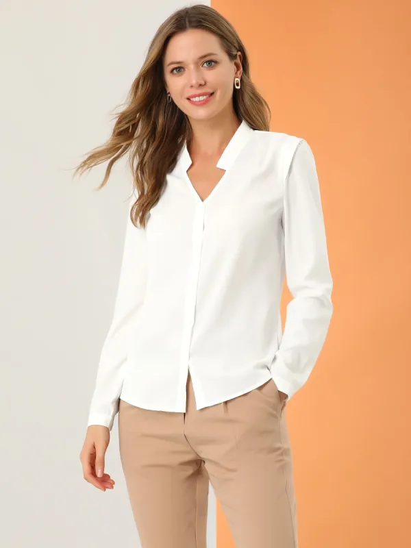 Work Office Blouse Button Up Long Sleeve V Neck Chiffon Shirt sold by Allegra K