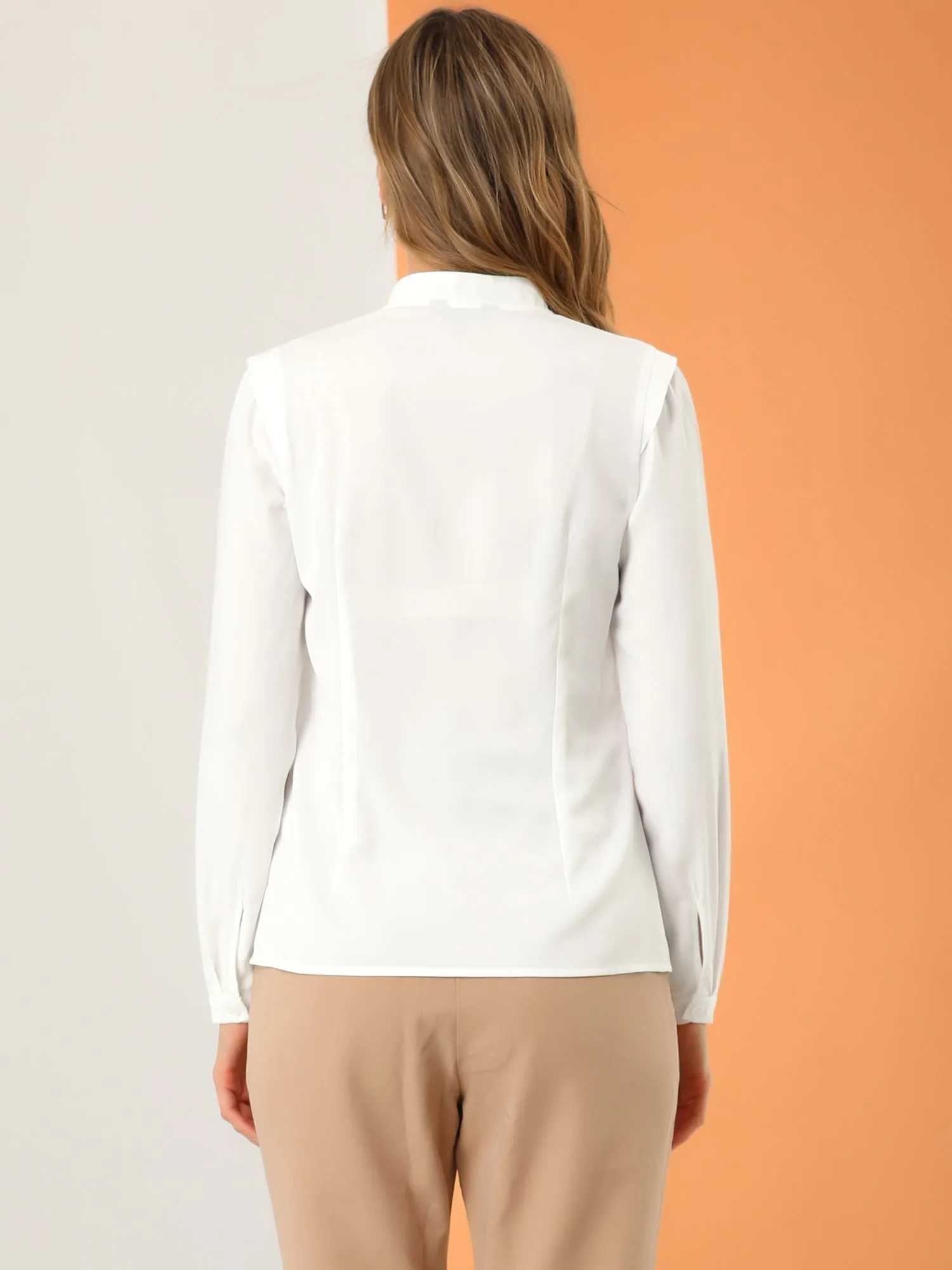 Work Office Blouse Button Up Long Sleeve V Neck Chiffon Shirt sold by Allegra K product image thumbnail 4