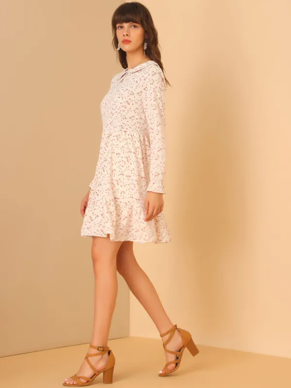 Floral Peter Pan Collar Keyhole Long Sleeve Ruffle Chiffon Dress sold by Allegra K