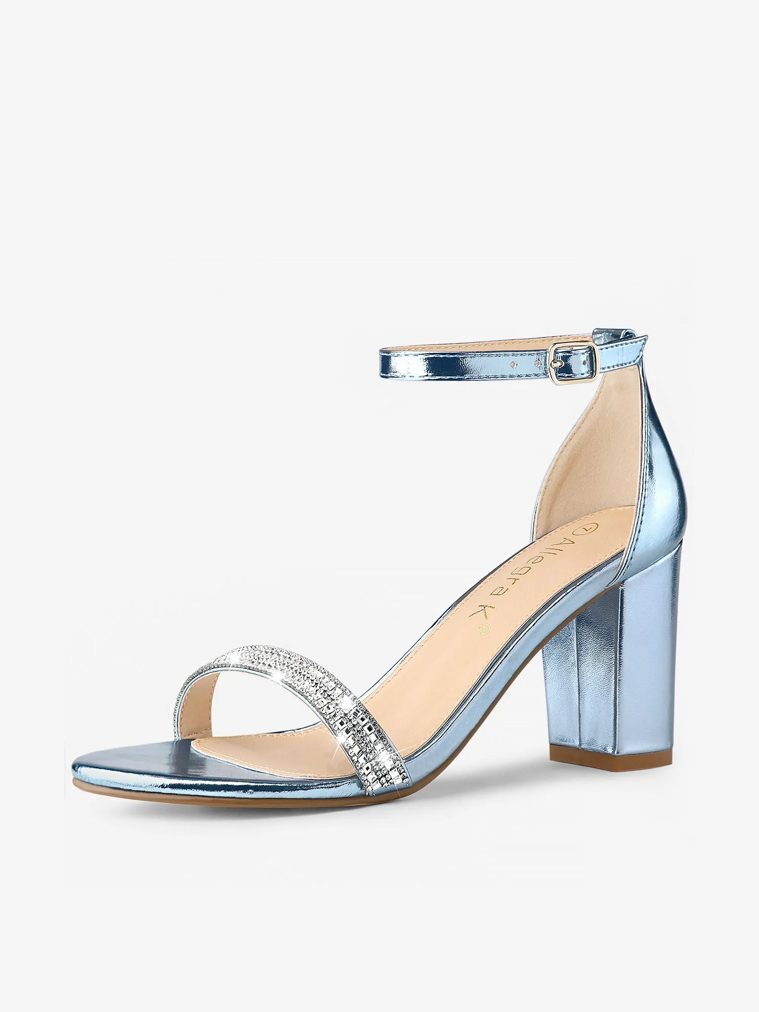 Rhinestone Ankle Strap Chunky Heel Sandals sold by Allegra K