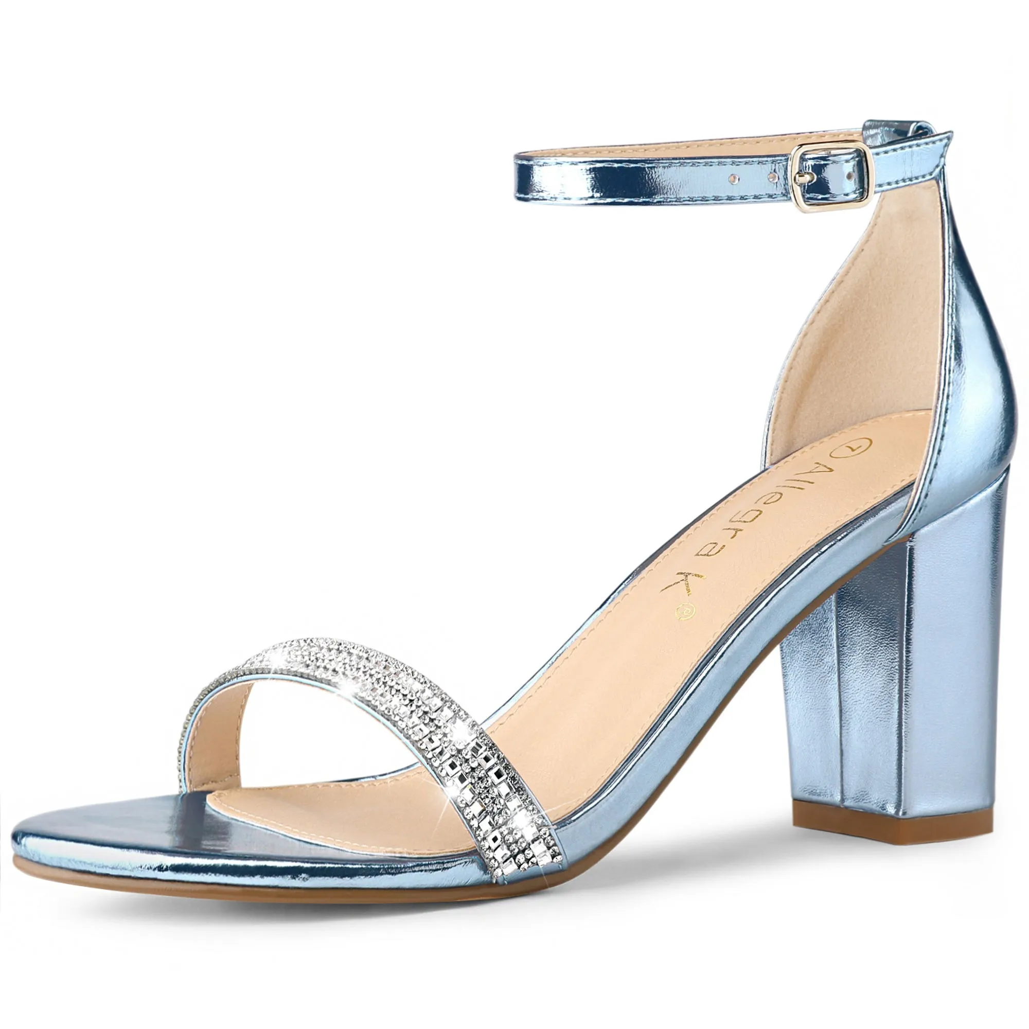 Rhinestone Ankle Strap Chunky Heel Sandals sold by Allegra K product image thumbnail 2