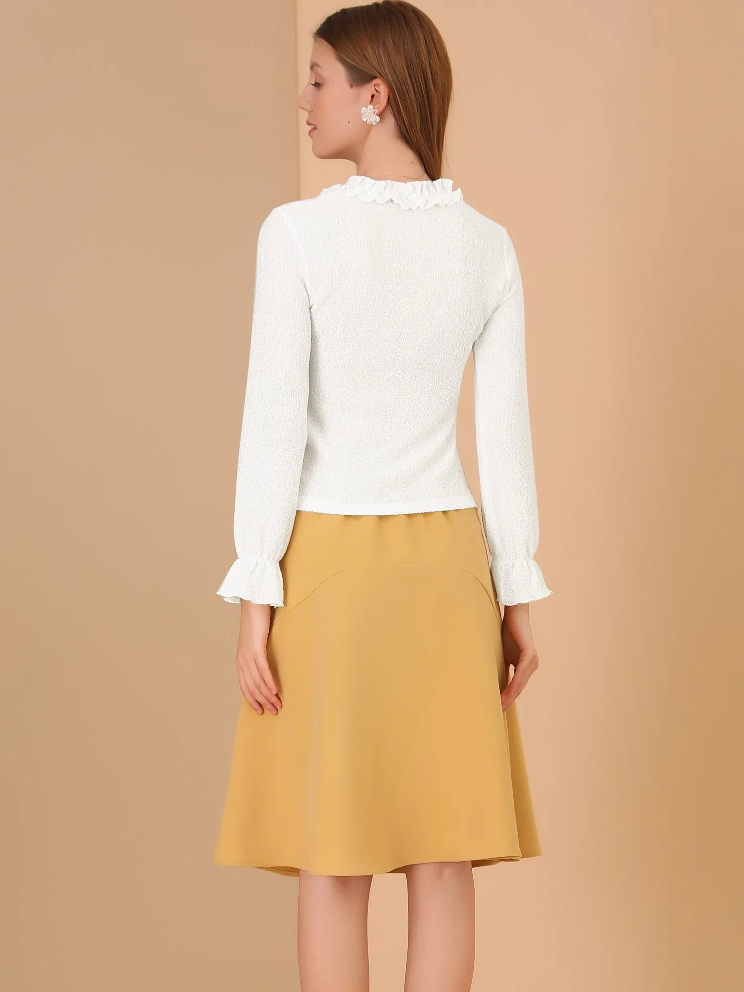 Knit Long Sleeve Ruffle Neck Blouse Tops sold by Allegra K product image thumbnail 5