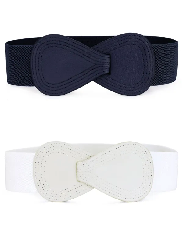 Women's Stretchy Waist Belt 8-shaped Skinny Faux Leather Elastic Dress Belts sold by Allegra K