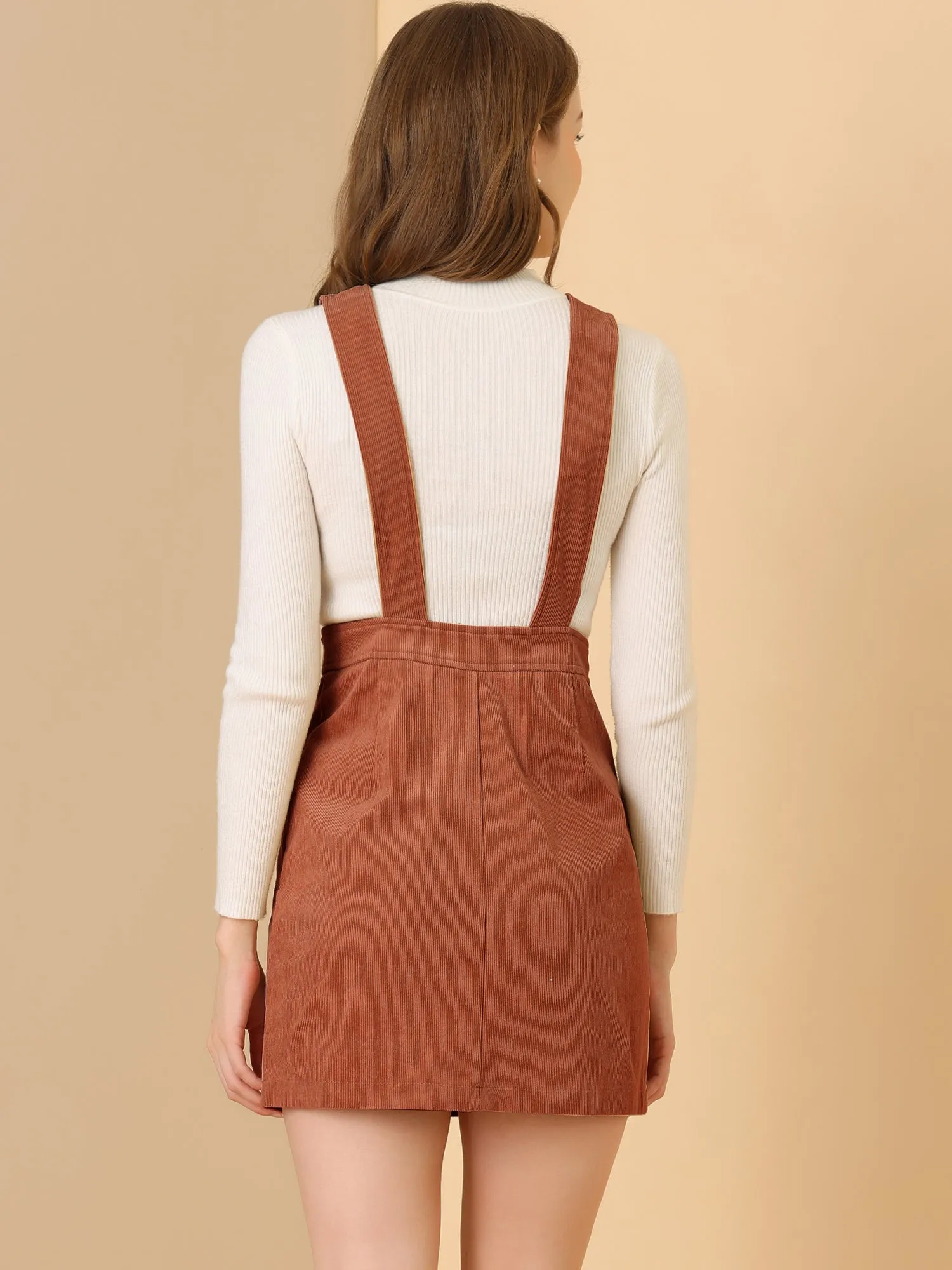 Corduroy Overall V Neck Strap Mini Pinafore Dress sold by Allegra K product image thumbnail 4