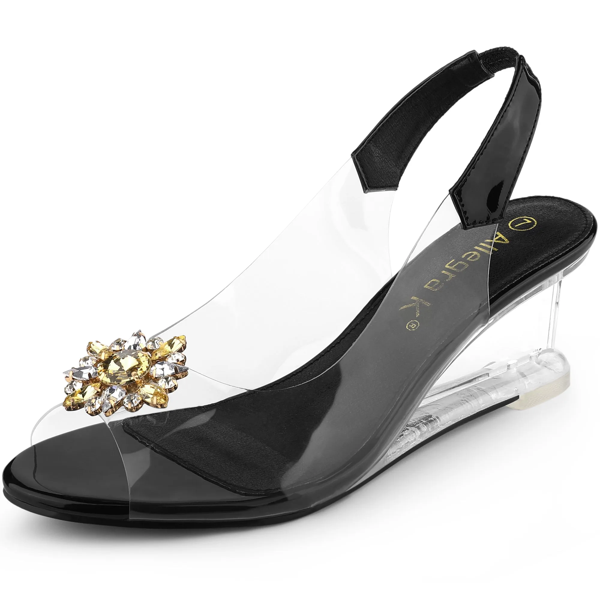 Clear Slingback Wedges Rhinestone Transparent Peep Toe Heel sold by Allegra K product image thumbnail 2