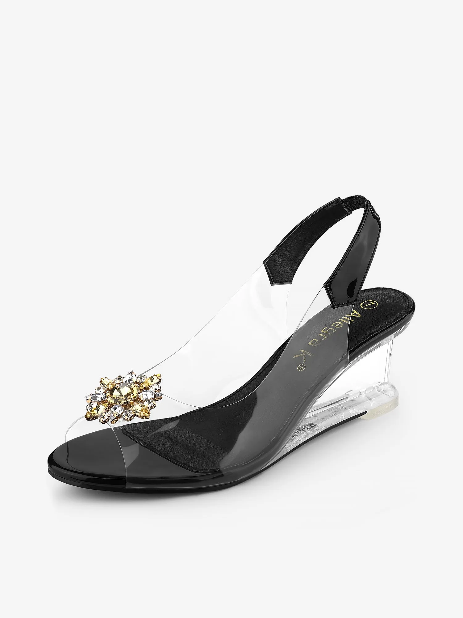 Clear Slingback Wedges Rhinestone Transparent Peep Toe Heel sold by Allegra K