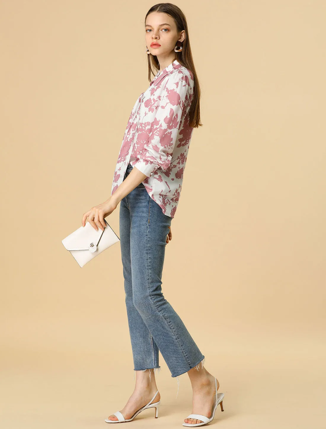 Bow Tie Long Sleeve Contrast Color Vintage Floral Blouse sold by Allegra K product image thumbnail 3