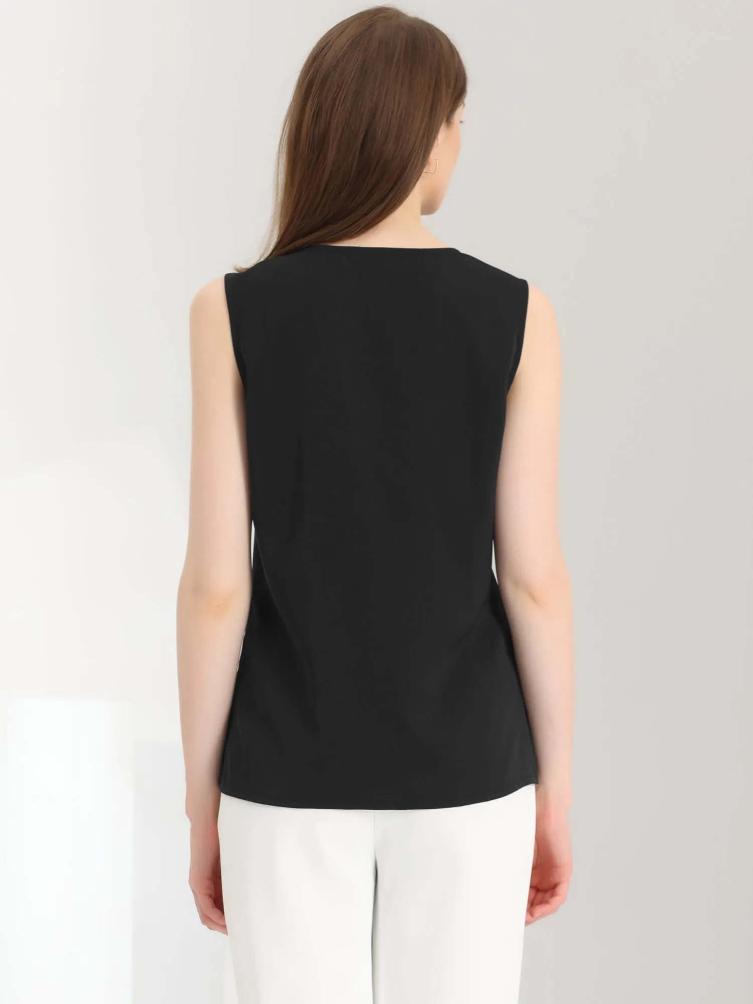 Sleeveless Work Top Pleated Chiffon V Neck Blouse sold by Allegra K product image thumbnail 3