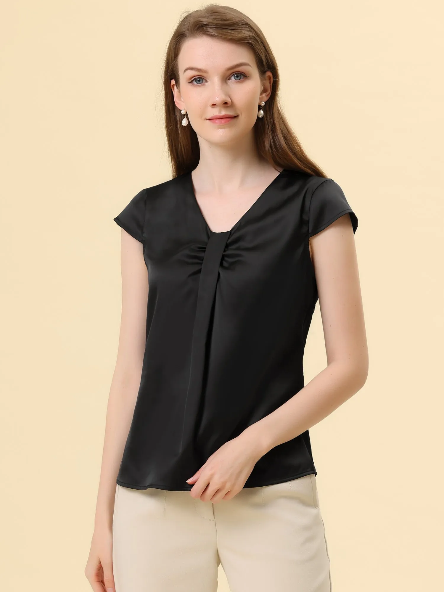 Office Blouse Elegant Cap Sleeve Lightweight V Neck Top sold by Allegra K product image thumbnail 3