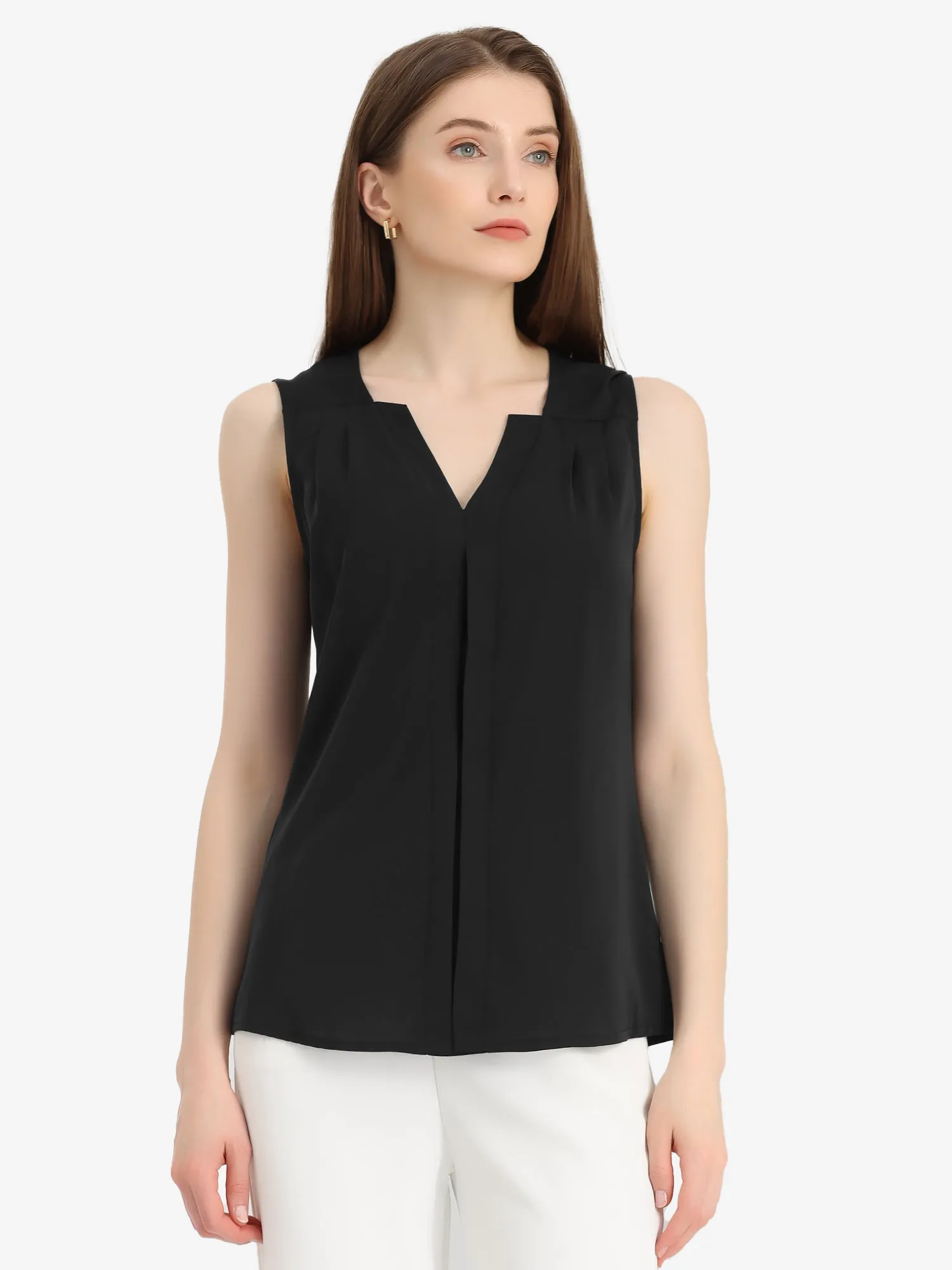 Sleeveless Work Top Pleated Chiffon V Neck Blouse sold by Allegra K