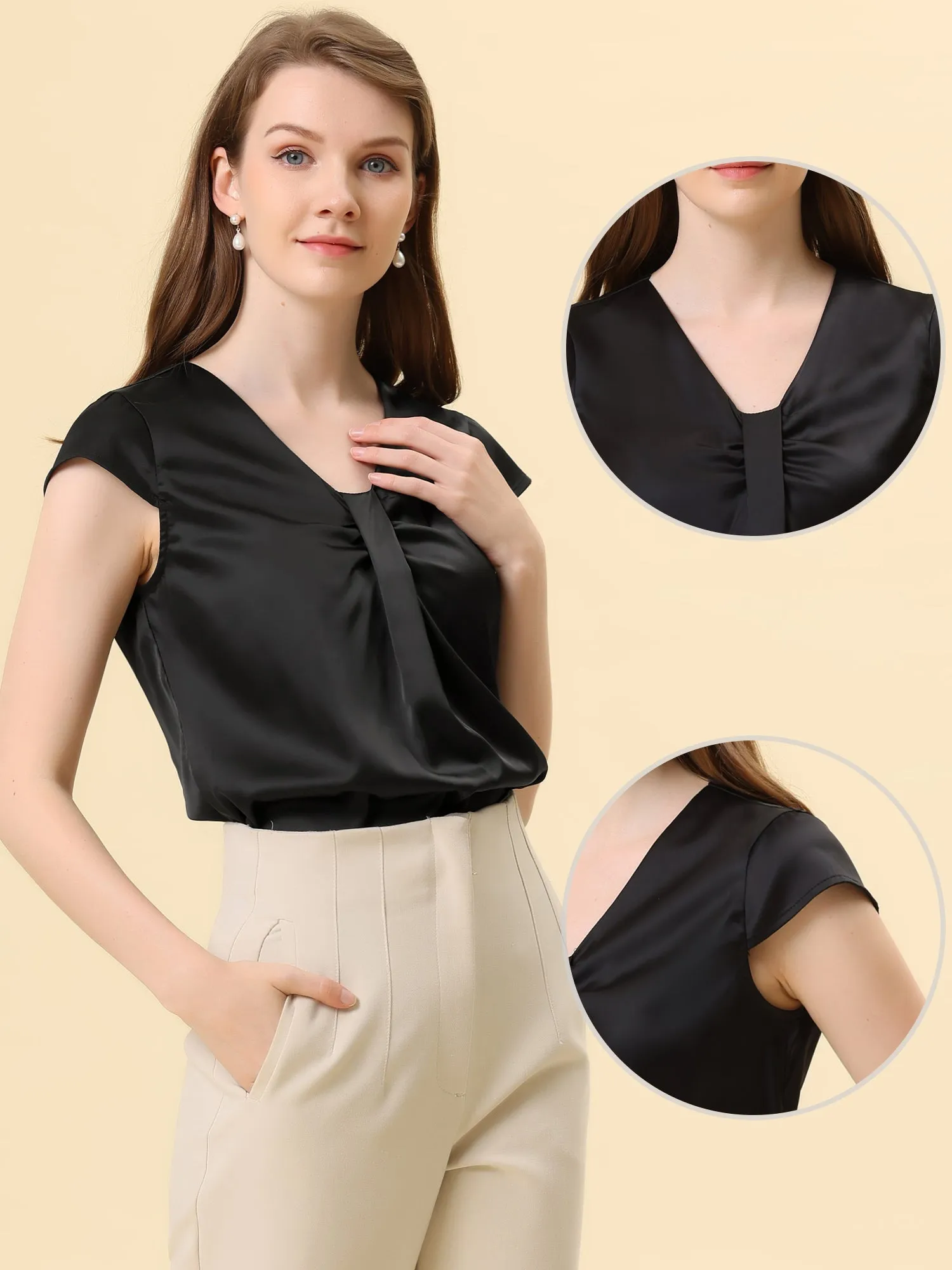 Office Blouse Elegant Cap Sleeve Lightweight V Neck Top sold by Allegra K product image thumbnail 2