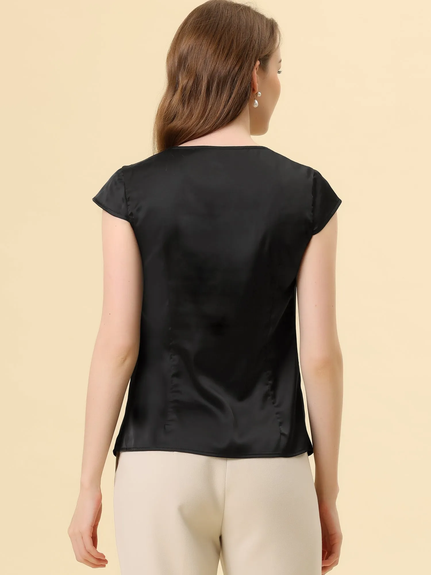 Office Blouse Elegant Cap Sleeve Lightweight V Neck Top sold by Allegra K product image thumbnail 4