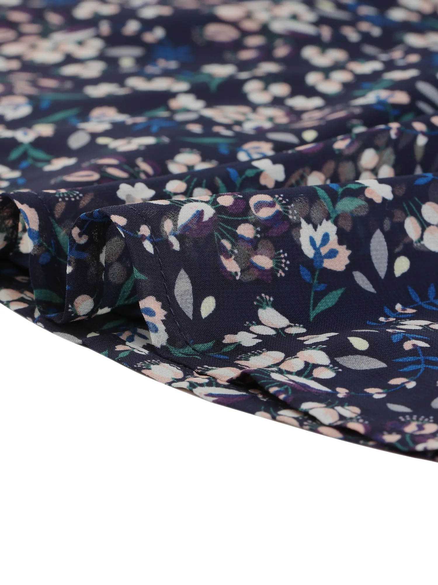 Floral Printed Flare Short Sleeve Lace-up V Neck Chiffon Dress sold by Allegra K product image thumbnail 5