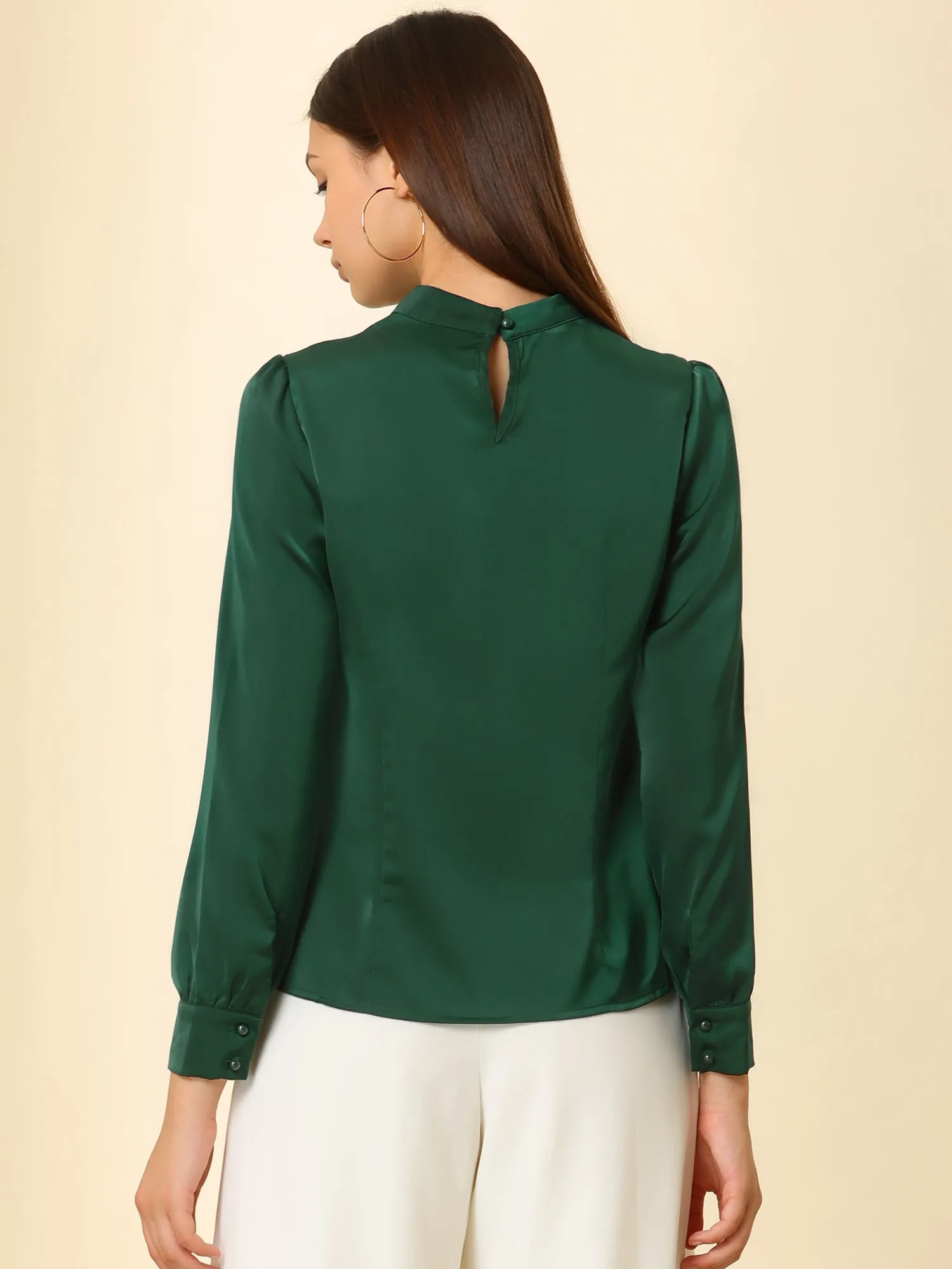 Satin Blouse Puff Sleeve Stand Collar Work Top sold by Allegra K product image thumbnail 5