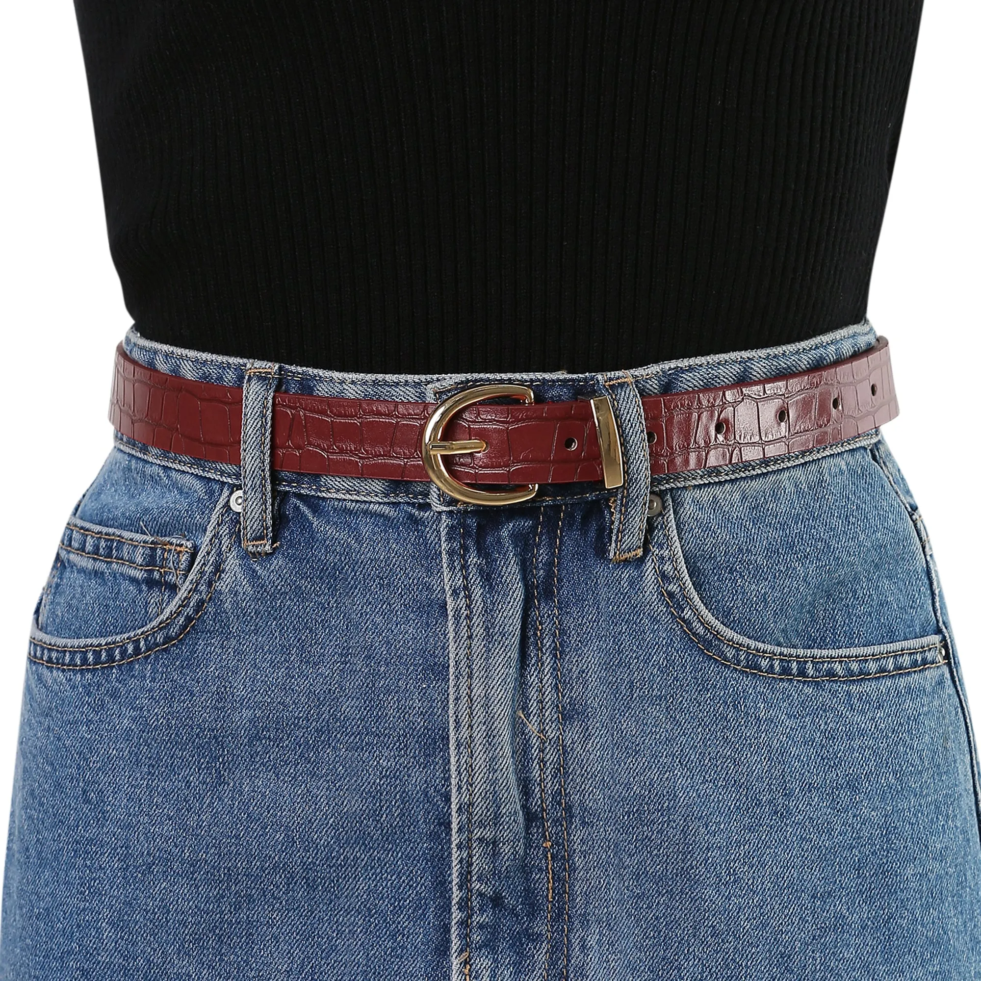 Alligator Embossed Belts Leather Waist Alloy Pin Buckle Belt sold by Allegra K product image thumbnail 4