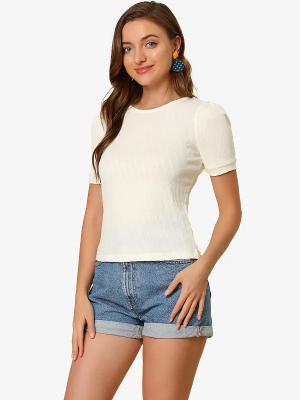 Summer Solid Short Sleeve Crew Neck Textured Knit Blouse sold by Allegra K