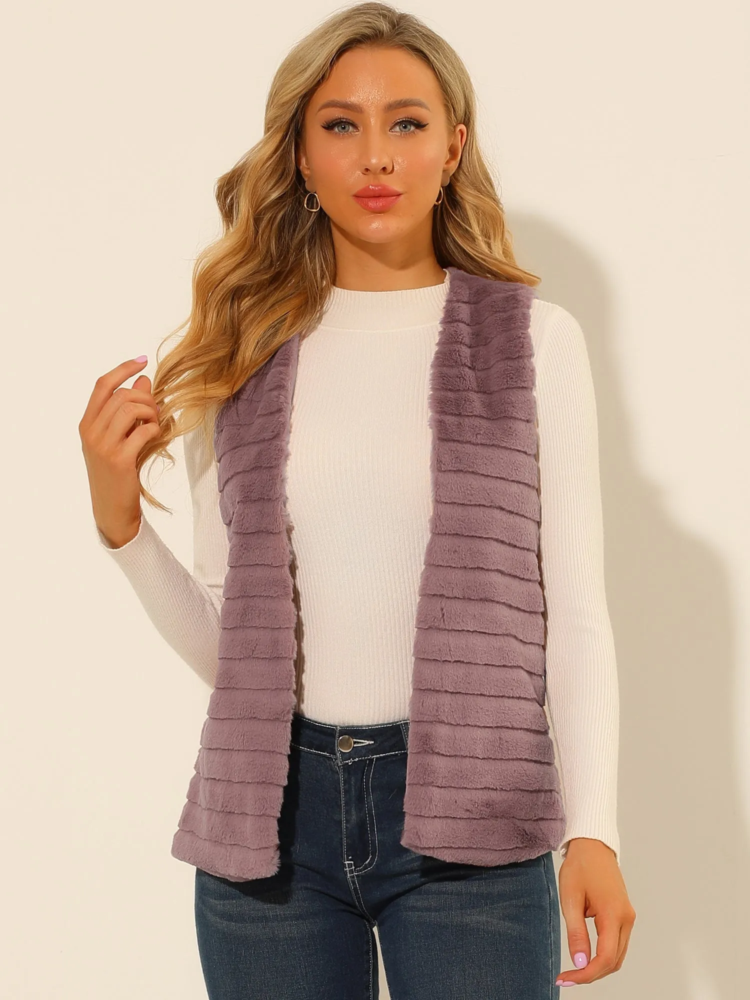 Fashion Faux Fur Vest Casual Sleeveless Fluffy Open Front Jacket sold by Allegra K product image thumbnail 3