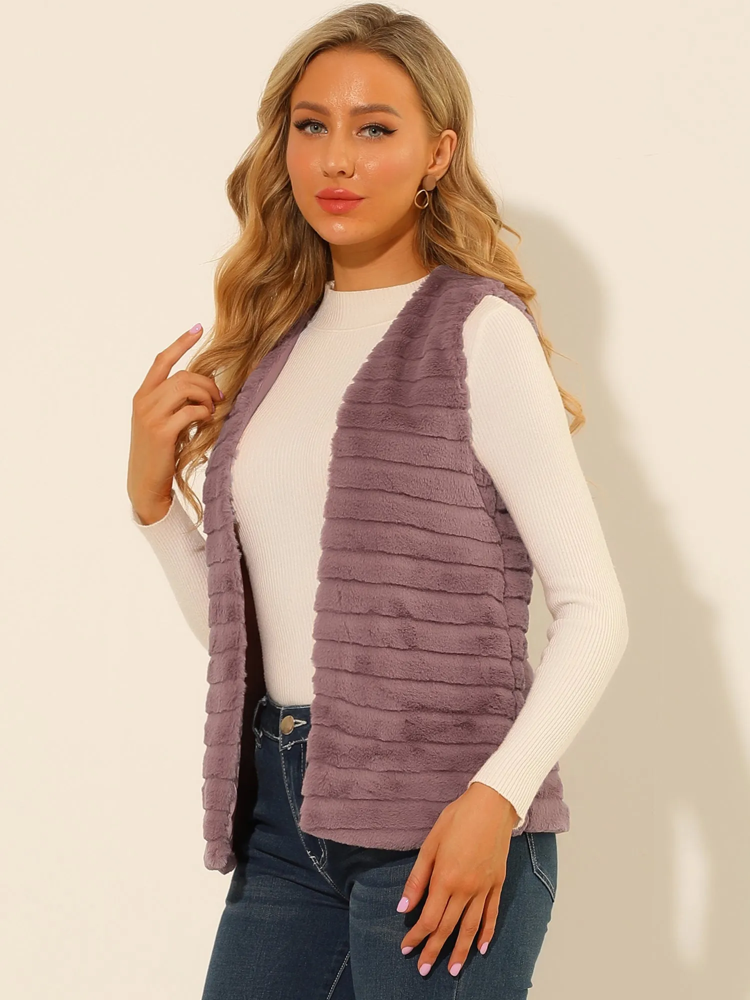 Fashion Faux Fur Vest Casual Sleeveless Fluffy Open Front Jacket sold by Allegra K product image thumbnail 2