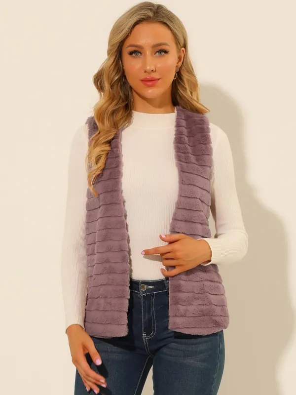Fashion Faux Fur Vest Casual Sleeveless Fluffy Open Front Jacket sold by Allegra K