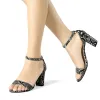 Snake Skin Print Chunky Heel Ankle Strap Sandals sold by Allegra K