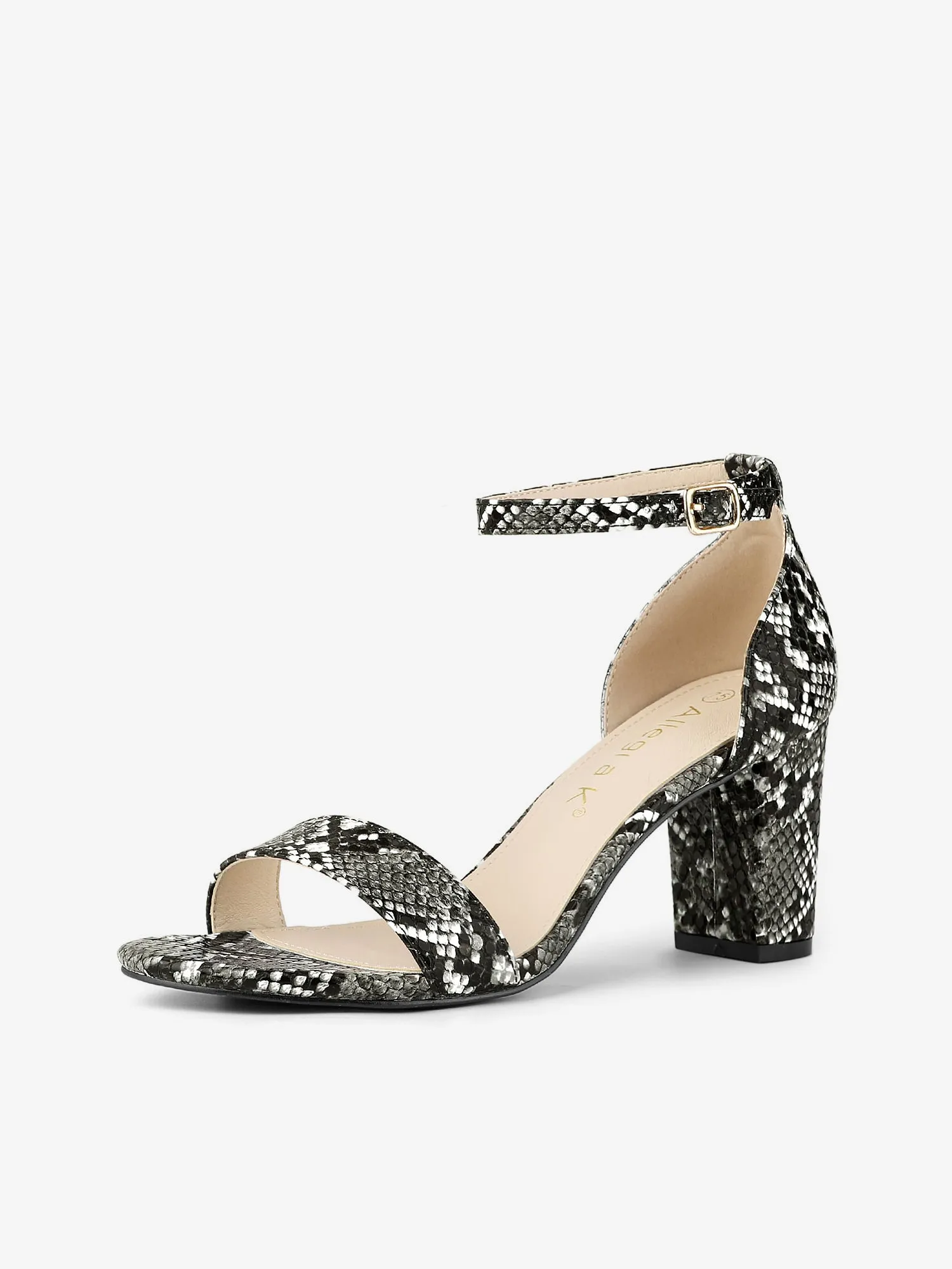 Snake Skin Print Chunky Heel Ankle Strap Sandals sold by Allegra K