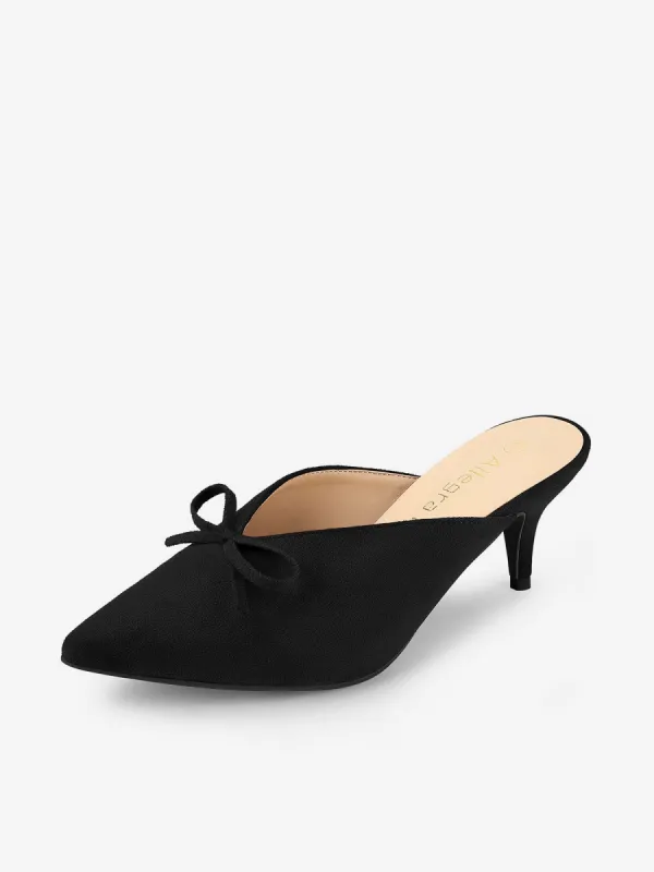 Pointed Toe Bow Decor Mid Slides Kitten Heel Mules sold by Allegra K