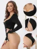 Square Neck Casual Long Sleeve Solid Stretchy Bodysuits sold by Allegra K