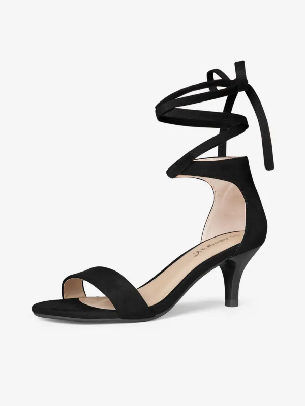 Faux Suede Open Toe Kitten Heel Lace Up Sandals sold by Allegra K